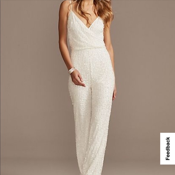 David's Bridal Spaghetti Strap Sequin Jumpsuit